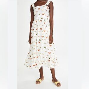 Agua by Agua Bendita Linen Midi Dress Herbarium Butterflies 🦋